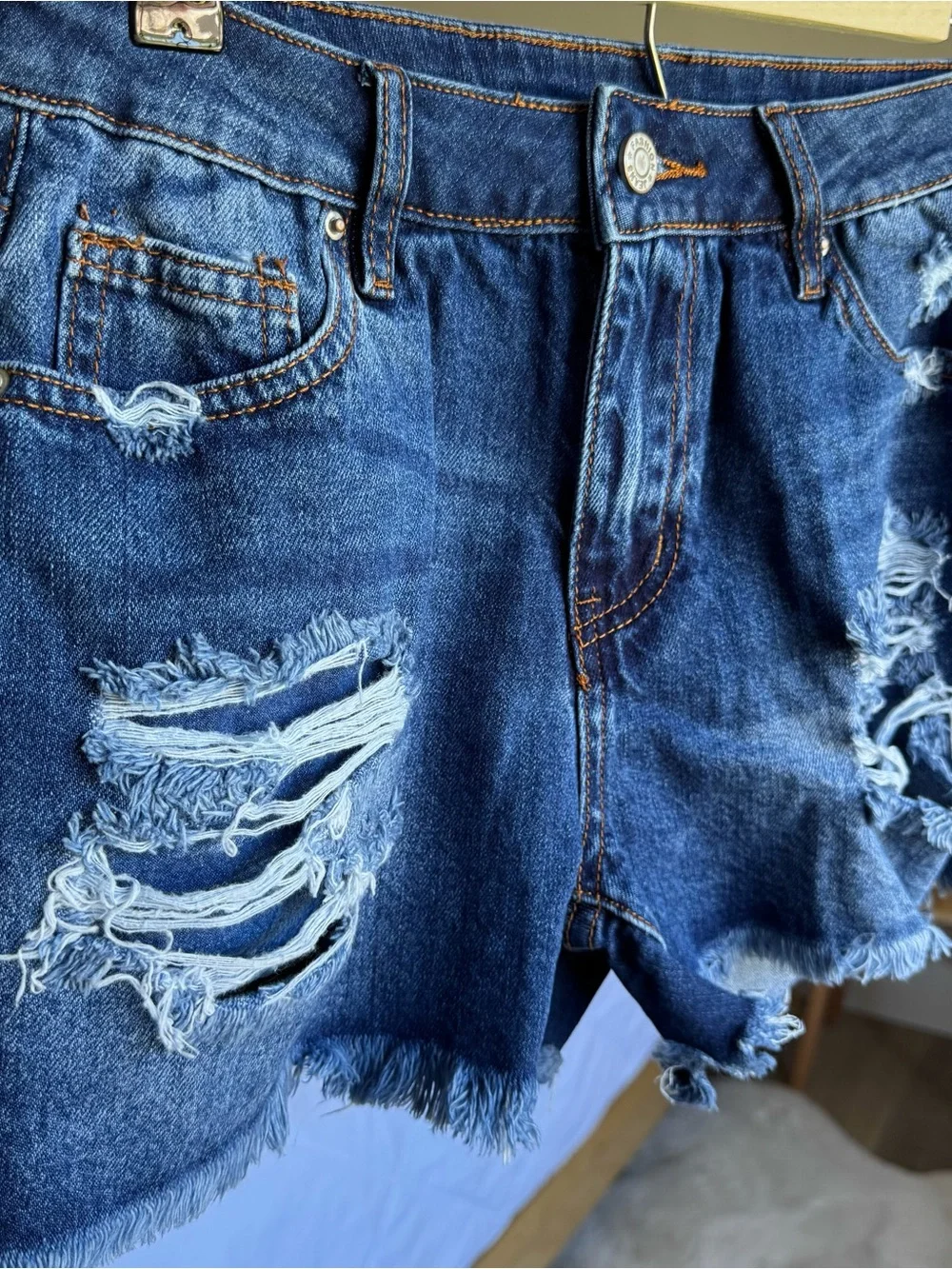 Distressed Denim Shorts - Blue